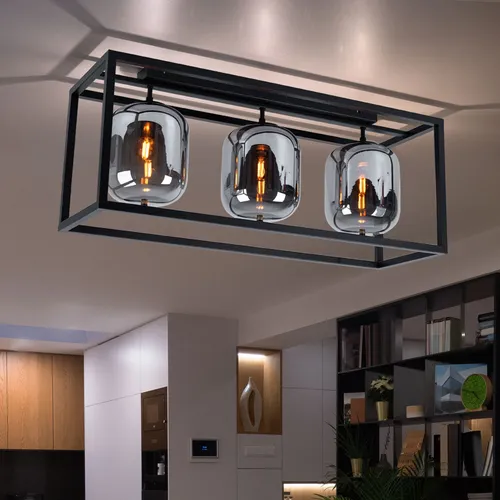 Moderne Deckenlampe 3-flammig mit rauchfarbenem Glasschirm - Lampen für stilvolle Wohnräume, diese Deckenleuchte kombiniert elegantes Design mit individueller Lichtgestaltung durch 3 E14 Fassungen.