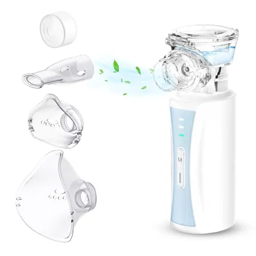 Inhalationsgerät, NIKYPJ Leiser Tragbarer Inhaliergeräte für Erwachsene Kinder, USB Aufladbarer Inhalator mit 2 Masken und 1 Mundstück (Blau)