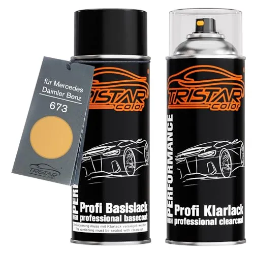 TRISTARcolor Autolack Spraydosen Set für Mercedes/Daimler Benz 673 Saharagelb Basislack Klarlack Sprühdose 400ml