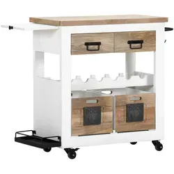 Landscape Barwagen, Natur, Weiß, Holz, Holzwerkstoff, Mangoholz, massiv, 2 Schublade(n) Schubladen, rechteckig, 97x85x43 cm, mit Flaschenhaltern, ausziehbar, Stauraum, Holzmöbel, Kleinmöbel Holz, Servierwagen Holz