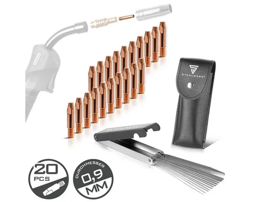 STAHLWERK Elektrowerkzeug-Set MIG MAG Stromdüsen AK25 MB25 KD24 MB24 20 Stück 0,9 mm mit Düsennadeln