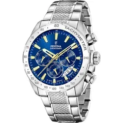 Festina F20668/2 Chronograph Herrenuhr Edelstahl Silber Blau - Chronograph mit elegantem Design, 10 bar wasserdicht und ausgestattet mit Leuchtzeigern - ideal für stilbewusste Herren.