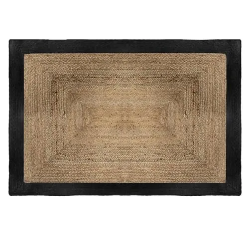 Juteteppich in Black Edge - Jute-Teppich mit schwarzem Rand, 120 x 170 cm, aus natürlichem Jute, ideal für einen rustikalen Look und schafft eine gemütliche Atmosphäre in jedem Raum.