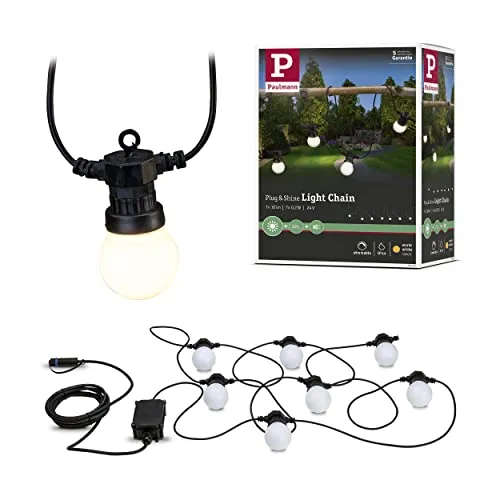 Paulmann 941.65 Outdoor Plug & Shine Lichterkette - Lampen mit 3000K warmweißer Lichttemperatur, ideal für stimmungsvolle Gartenbeleuchtung. Inklusive LED-Leuchtmitteln und kombinierbar mit der Plug & Shine Serie.