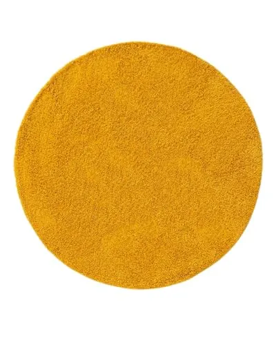benuta Basic Hochflorteppich Soho - gelb ø 120 cm rund - Kuschelig Weicher Teppich im Minimalistischen Look - Pflegeleicht - Fußbodenheizung Geeignet