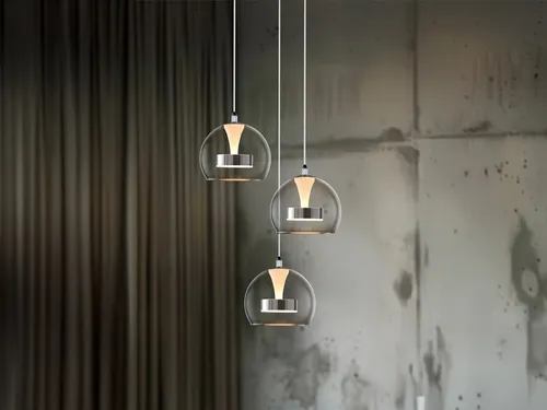 Pendelleuchte CCT verstellbar in Chromfarben mit Switch-Dimmer 42 cm - Moderne Pendelleuchte mit höhenverstellbarer Aufhängung und Switch-Dimmer für individuelle Lichtanpassung. Ideal für Esstische oder Wohnräume.