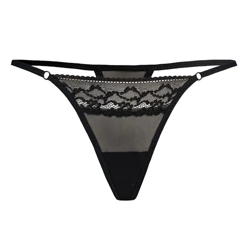 Teyli Damen String Tanga aus feiner Spitze mit eleganten Streifen – verführerisches Dessous für Damen, komfortabel und sinnlich. Schwarz XXL