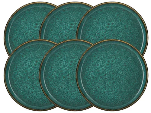 Bitz Teller-Set Frühstücksteller 21 cm - Matt & Shiny Green, Set 6 - Teller-Sets aus hochwertigem Steinzeug, mit einzigartiger matt-grün und glänzendem tiefgrünem Design. Ideal für Frühstück, Snacks und Desserts, spülmaschinen- und mikrowellenfest, jedes Stück ein Unikat.