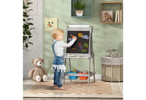 AIYAPLAY Tafel 3-in-1 - Doppelseitige Kinder Staffelei mit Aufbewahrungsboxen, ideal für kreative Stunden von 3-8 Jahren, Grau