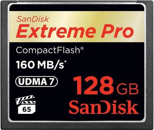 SanDisk CF-Karte Extreme Pro 128GB - Speicherkarten für 4K UHD Aufnahmen, mit 128 GB Kapazität und bis zu 160 MB/s Übertragungsgeschwindigkeit, ideal für Serienaufnahmen und Videos.