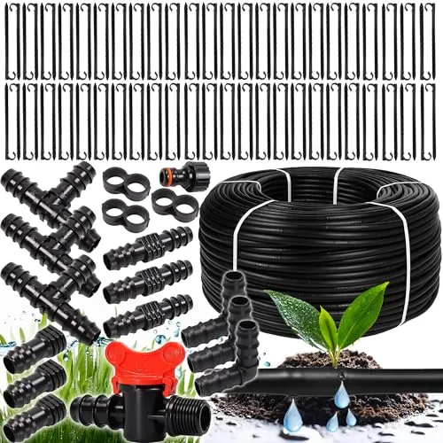Tropfschlauch Set 100m mit Zubehör - Bewässerungsrohre - Hochwertiger Tropfschlauch für optimale Bewässerung mit 100 m Länge und 33 cm Tropfabstand, inklusive umfangreichem Zubehörset für Hausgärten und Profianbau.
