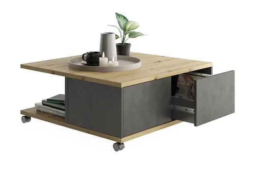 Couchtisch TWIN 1 Matera Artisan Eiche 70x36x70 cm - Stylischer Couchtisch in Matera Artisan Eiche, ideal für Ihr Wohnzimmer. Mit 2 Schubladen und Rollen für hohe Flexibilität. Lieferung erfolgt zerlegt für einfachen Transport.