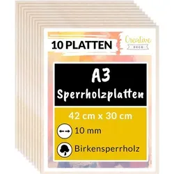 Creative Deco Bastelnaturmaterial Sperrholzplatte 10mm Birkensperrholz - Baumaterial, 10-tlg Set für kreative Projekte wie Laubsäge, Brandmalerei und Laserschnitt - ideal für Hobbybastler und Künstler.