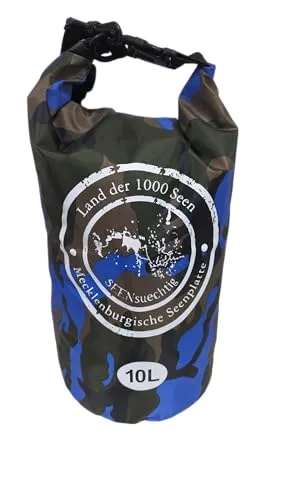 Dry Bag Trockensack Seesack 100% wasserdicht Packsack Tasche Beutel Wasssersport Kanu Kajak SUP Tauchen Schwimmen Baden Strand Angeln Campen wasserfest Schultergurt Drybag Blau Camouflage (10 Liter)
