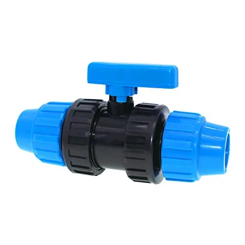 AIMEKE 25mm PE Rohr Kugelhahn Kunststoff Klemmverbinder PP-Fitting 2 Wege Rohrkugelhahn für 25mm PE Rohr (Blau)
