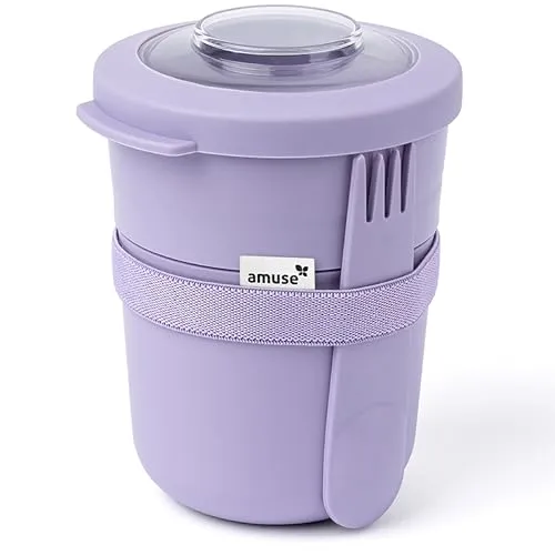 Amuse Müslibecher To Go | 450ml + 150ml | ideal für Overnight Oats, Granola, Meal Prep | Joghurtbecher To Go, Porridge Becher To Go | Geeignet für Gefrierfach, Mikrowelle & Spülmaschine | Lavender