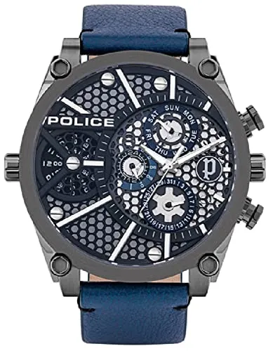 Police Watches Vigor Herren Uhr analog Quarzwerk mit Leder Armband PL.15381JSU-61B
