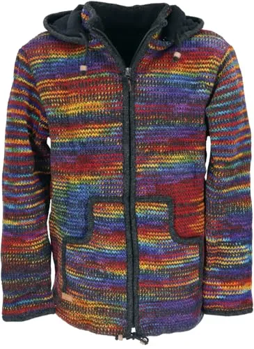 GURU SHOP Strickjacke Wolljacke Nepaljacke - Modell 13, Damen, Wolle, Size:L - Herrenmode: Fleece gefütterte Strickjacke aus reiner Schafwolle, mollig warm und mit geräumigen Taschen für optimalen Komfort an kalten Tagen.