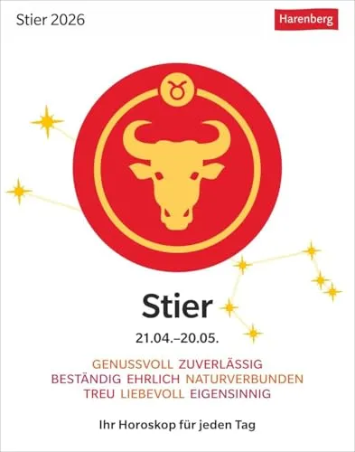 Stier Sternzeichenkalender 2026 - Tagesabreißkalender - Ihr Horoskop für jeden Tag: Tischkalender 2026 mit täglichem Horoskop. Kleiner Kalender mit ... die Sterne (Sternzeichenkalender Harenberg)