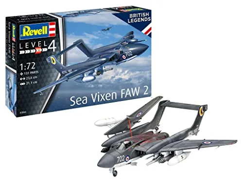 Revell 03866 Sea Vixen FAW 2 - 70th Anniversary Modell im Maßstab 1:72 - Flugzeuge, detaillierter unmontierter Bausatz eines historischen Düsenflugzeugs mit 131 Teilen, ideal für Modellbau-Enthusiasten ab 12 Jahren.