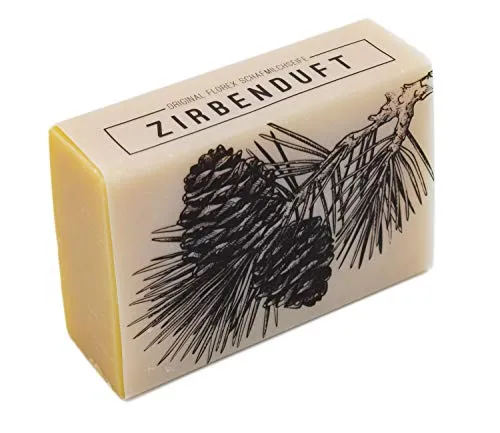 Seife, mit Zirbenöl, 150g, von Florex, mit Spruch Zirbenduft