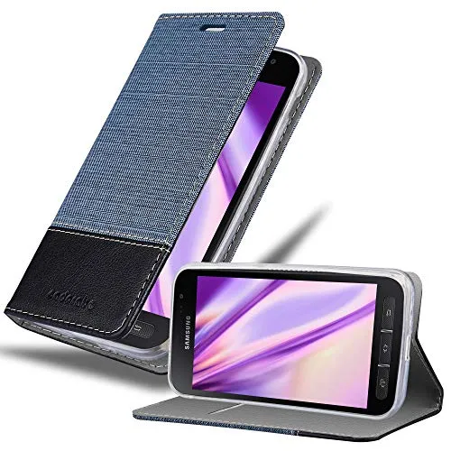 Cadorabo Hülle kompatibel mit Samsung Galaxy XCover 4 / XCover 4s aus Jeans und Kunst Leder Flip Klappbare Magnetische [Kartenfächern] Cover Hülle für Galaxy XCover 4 / XCover 4s Tasche in Blau