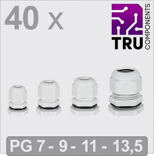 TRU COMPONENTS TC-13448360 Kabelverschraubung PG7, PG9, PG11, PG13.5 - Polyamid Kabelverschraubungen, ideal zum Schutz vor Schmutz und Feuchtigkeit, bieten Zugentlastung und sind extrem widerstandsfähig.