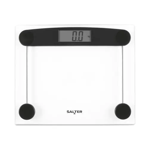 Salter digitale Glas-Personenwaage, 180 kg | Sofortmessung beim Betreten, gut lesbares LCD-Display, Plattform aus Sicherheitsglas, Teppichfüße, Batterie inkl.