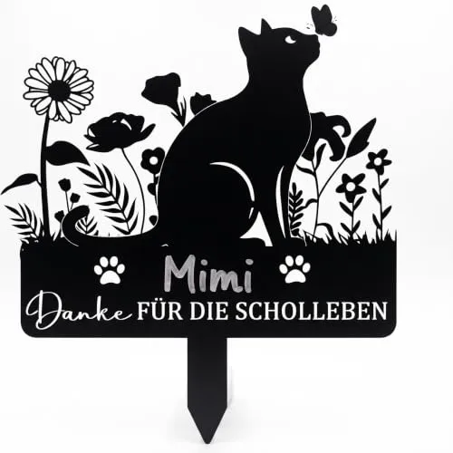 Grabstein Katze, 30 x 20 cm Metall Gedenkstein Katze Grabplatt mit Gravur | Wetterfest Draußen Gedenktafel Grabschmuck Tier Danke FÜR DIE SCHÖNE Zeit für Katze Grabschmuck Grabdekoration Gartendeko