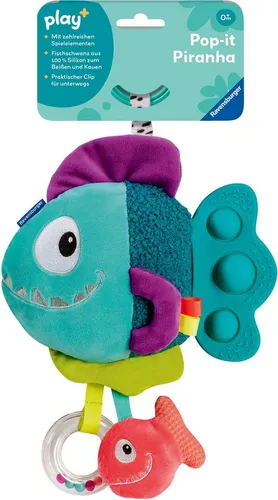 Ravensburger Greifspielzeug Babywelt Beißring Play+ Pop-it Piranha blau 04876