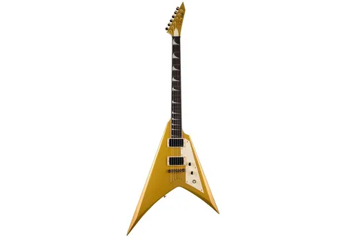 ESP LTD KH-V MGO Kirk Hammett Signature Metallic Gold - Signature Gitarren, Korpus aus Korina und aktive EMG Bone Breaker Tonabnehmer für kraftvollen Sound, inklusive Koffer für optimalen Schutz.