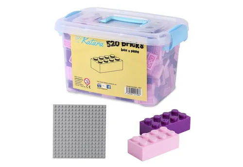 Katara Bausteine Box-Set mit 520 Steinen + Platte + Box Konstruktionsspielsteine, (3er Set), Pink-Lila gemischt, 100% Kompatibel Sluban, Papimax, Q-Bricks, LEGO®