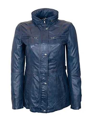 Produktbild Lolus Lange Damen Lederjacke aus weichem Nappa Leder Angel (Royalblau, 36)