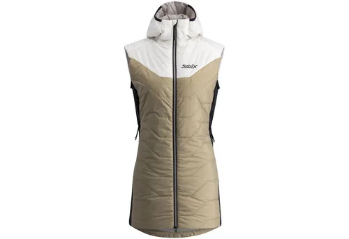 Swix Steppweste Infinity Insulated Long Vest W - Stylische lange Weste mit Kapuze, ideal für kühle Tage. Die leistungsstarke Isolierung sorgt für Wärme ohne aufzutragen. Perfekt für Outdoor-Aktivitäten oder den Alltag, kombiniert Komfort und Funktionalität.