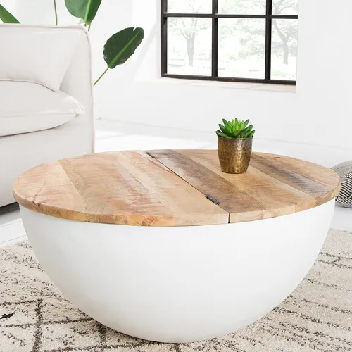 Riess-Ambiente Couchtisch INDUSTRIAL STORAGE Ø70cm - Couchtisch aus Mango-Massivholz mit Metallgestell, rund und pflegeleicht – ideal für stilvolle Wohnzimmer mit Stauraum.