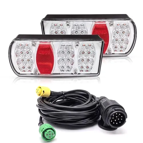 AOJO 13 Polig Anhänger LED Rückleuchten mit 5M Kabel Satz 12V 24V, 7 Funktionen Anhängerbeleuchtung 13 polige