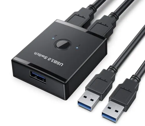 USB 3.0 KVM Switch Splitter Hub | 1x2 Bidirektional mit 2 USB 3.0 Kabeln