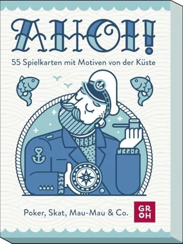 AHOI! 55 Spielkarten mit Motiven von der Küste: Poker, Skat, Mau-Mau & Co. | illustriertes Kartenset, 55 Blatt inkl. 3 Joker