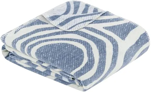 Ibena Asmara Decke 150x200 cm - Weiche Kuscheldecke in Blau mit modernen Kreisformen - KUSCHELIG & ROBUST: Diese Decke aus Baumwollmix bietet höchsten Komfort und ist ideal für jede Jahreszeit. Maschinenwaschbar und trocknergeeignet, bleibt sie stets in Topform. Perfekt als Wohndecke oder für gemütliche Abende!