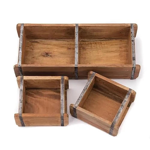 CREEDWOOD Holz ZIEGELFORMEN Set Bricks III | 3-teiliges Mahagoni Set - Dekorative Boxen & Kästen, handgefertigt aus Recyclingholz, ideal für kreative Aufbewahrung und Deko in Vintage-Stil.