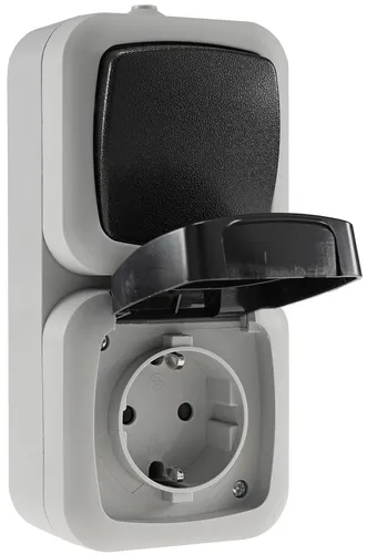 Feuchtraum Steckdose mit Schalter - Aufputz 250V 16A, spritzwassergeschützt und ideal für Innen- und Außenbereich