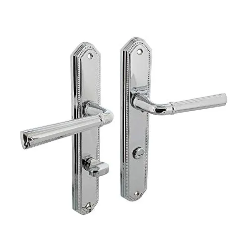 Langschildgarnitur Bremen - Türdrücker Chrom glänzend im Vintage-Stil - Elegante Langschildgarnitur im Vintage-Design für verschiedene Schlossformen. Robuste Zamak-Konstruktion mit festdrehbaren Drückern, ideal für stilvolle Türen.