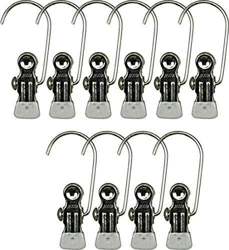 MAWA Metallklammern K 1, 10 Stück, Haushaltklemme mit Haken und mit Metall-Endschutzkappe, z. B. für Handschuhe, Sportartikel, 9,5 cm, Silber