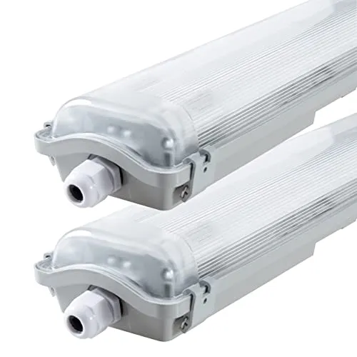 proventa IP65 LED-Feuchtraumleuchte 120cm - 4.320 Lumen - Energiesparlampen für Innen und Außen mit IP65, inklusive 2x 18W LED-Röhren. Klappbare Abdeckung und Steckklemme für einfache Montage und langen Einsatz mit 25.000 Stunden Lebensdauer.