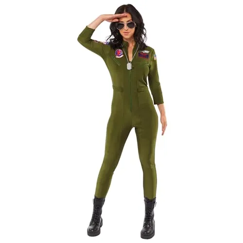 Amscan Adult Ladies Top Gun Jumpsuit Costume UK 6-8 - Kostüm-Outfit für Erwachsene, stylischer Top Gun Overall in Größe 6-8 für unvergessliche Themenpartys und Kostümveranstaltungen.