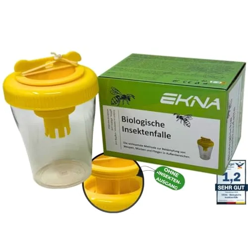 EKNA Fliegen und Wespenfalle XXL - Bio Wespenfalle für draußen - Tierschonende Hornissen- & Bienenfalle für draußen zum aufhängen & hinstellen - 100% Umwelt- & Nervenschonend! (1x Falle)