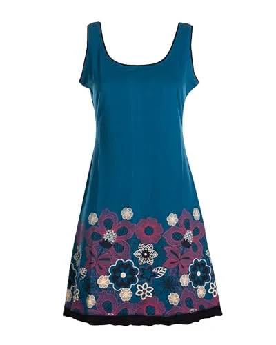 Vishes Damen Longshirt-Kleid mit Blümchen in Türkis I Größe L (40) I Handgefertigt aus 100% Baumwolle I Stylisches Sommerkleid für Freizeit & Alltag I Nachhaltige Alternative Bekleidung