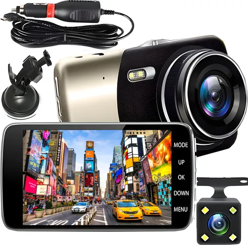 Retoo Dashcam Auto Vorne Hinten - 360° Infrarot Nachtsicht - Dashcam mit FHD 1080p, 170° Weitwinkel und 4 Zoll LCD-Display, ideal für Nachtaufnahmen und Parküberwachung. G-Sensor und Loop-Aufnahme sorgen für Sicherheit unterwegs.