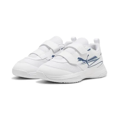 Puma Unisex Kinder Varion II V Jr Indoor Court Shoe – Puma Weiß, Ultrablau, 34 EU - Bequeme Indoor-Schuhe mit Klettverschluss und atmungsaktivem Variomesh für optimalen Tragekomfort. Ideal für sportliche Aktivitäten von Kindern zwischen 8 und 16 Jahren.