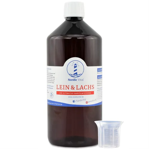 Leinöl&Lachsöl Mischung 1L Fl. Omega-3,-6 u.-9 Barfen,Barföl, Hunde